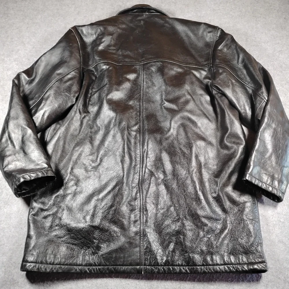 Clench Jeans Real Leather Car Coat Jacket Mens 3XL Black Button Up Vintage Y2K